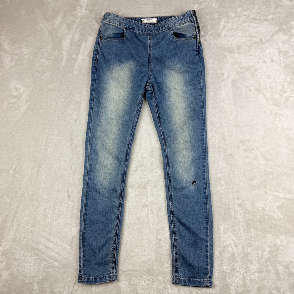 Free People Skinny Jeans Womens 25 Blue Side Zip Distressed Boho Grunge Flaw